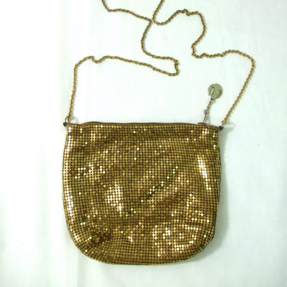 Vintage Whiting Davis Mesh Evening Purse Gold Soft Metal Shoulder Chain Zipper